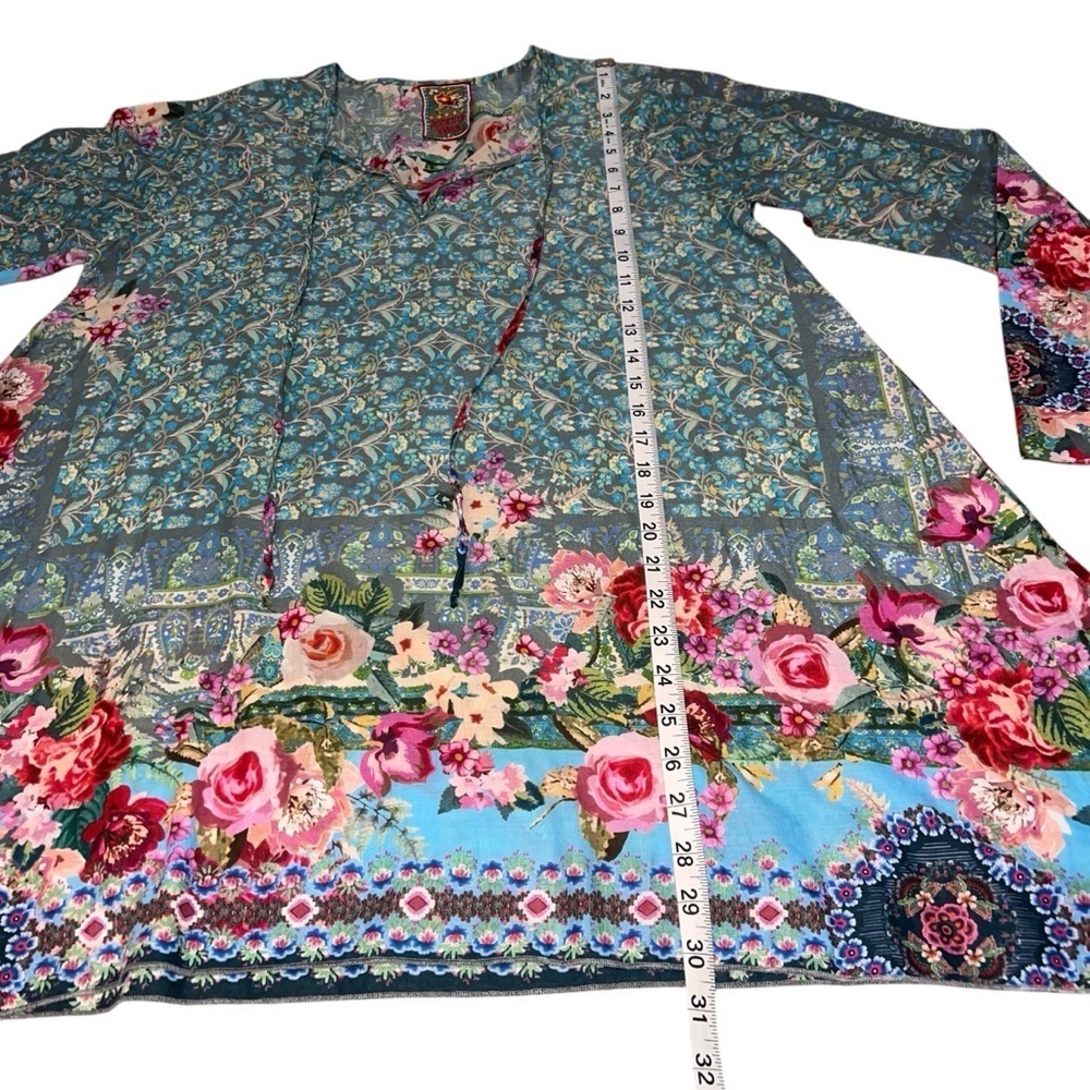 EUC Johnny Was Floral Patterned Tunic Top Tie Front Medium Cotton Sustainable - Picture 13 of 13